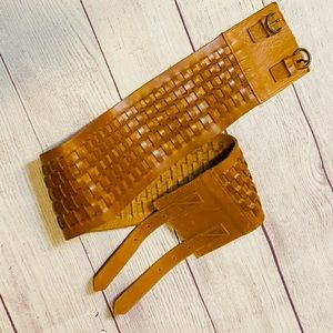 100% Leather Brown Woven Wide Belt